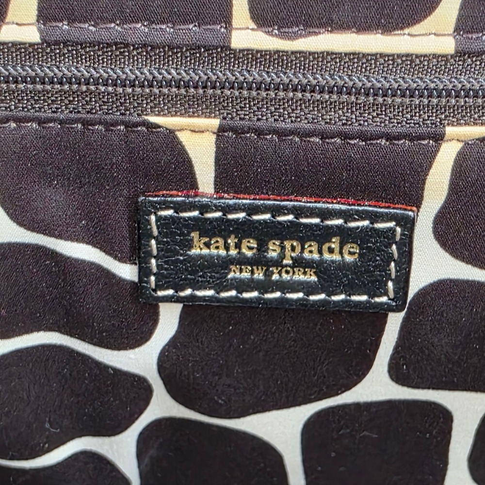 Kate Spade New York Woven Straw Shoulder Bag Tan Black Leather Trim Turnlock - Picture 7 of 12